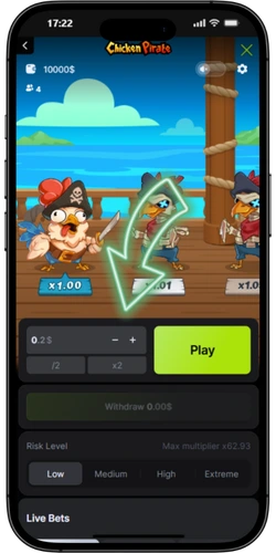 Chicken Pirate bet size selection screen