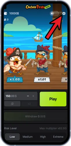Chicken Pirate demo settings gear icon